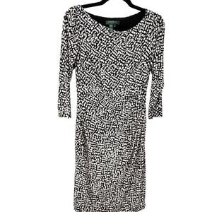Ralph Lauren Black White Wrap Style Dress Sz 4 Women's Midi-Sleeves Lined